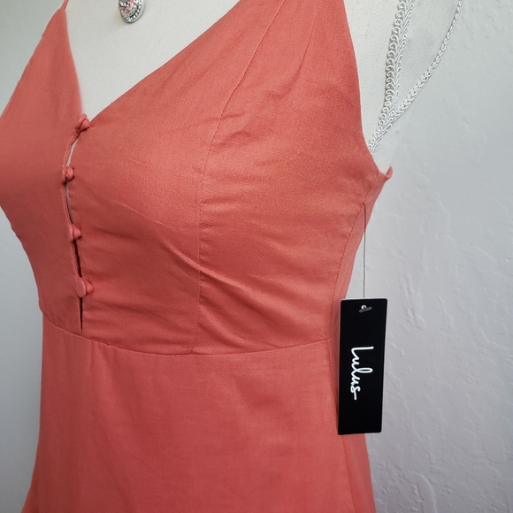 Lulus Coral/Orange ruffle summer dress - Picture 5 of 9